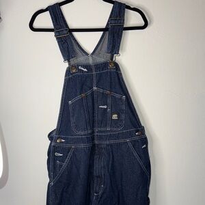 Berne Dark Denim White threading Overalls with Cargo Pocket Detail utility